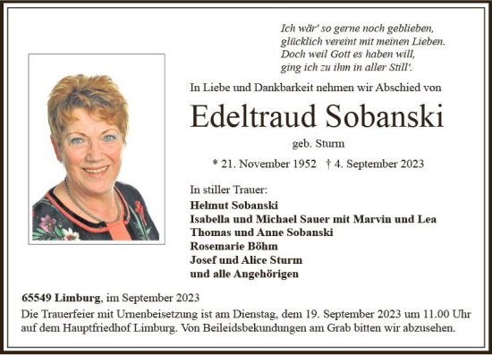 Traueranzeige von Edeltraud Sobanski von Nassauische Neue Presse