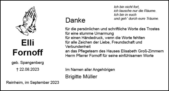 Traueranzeige von Elli Fornhoff von Darmstädter Echo