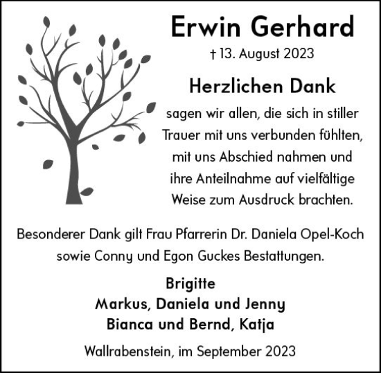 Traueranzeige von Erwin Gerhard von Camberger Anzeiger