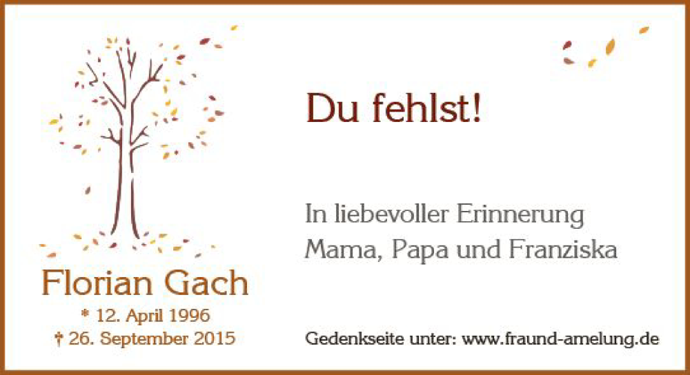  Traueranzeige für Florian Gach vom 26.09.2023 aus Wiesbadener Kurier