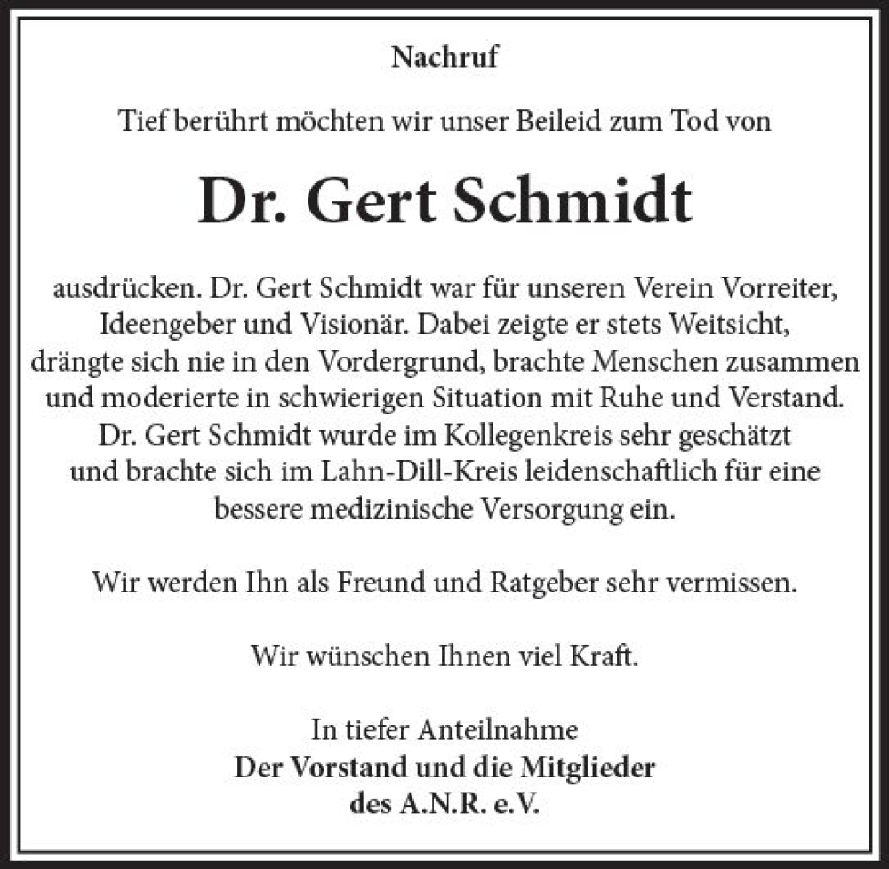  Traueranzeige für Gert Schmidt vom 09.09.2023 aus Wetzlarer Neue Zeitung