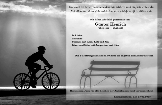 Traueranzeige von Güther Henrich von Wetzlarer Neue Zeitung