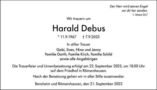 Traueranzeige von Harald Debus von Hinterländer Anzeiger