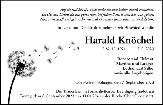 Traueranzeige von Harald Knöchel von VRM Trauer