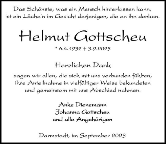 Traueranzeige von Helmut Ggottscheu von Darmstädter Echo