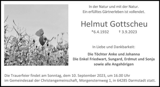 Traueranzeige von Helmut Gottscheu von Darmstädter Echo