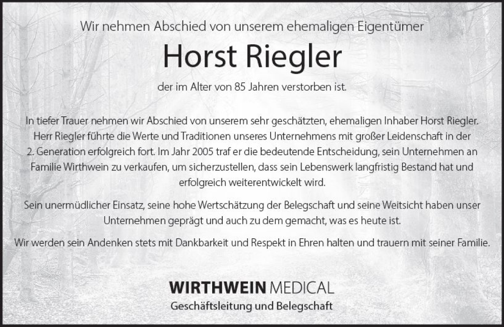  Traueranzeige für Horst Riegler vom 09.09.2023 aus Darmstädter Echo
