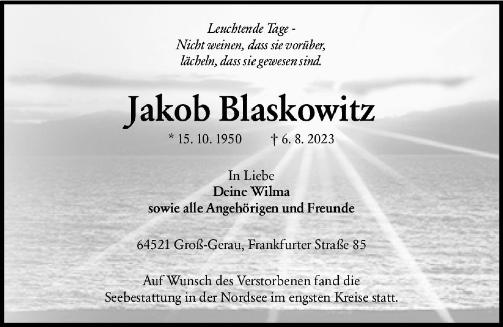  Traueranzeige für Jakob Blaskowitz vom 23.09.2023 aus Groß-Gerauer Echo