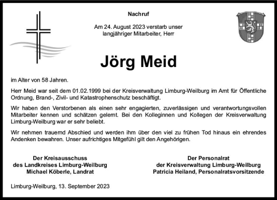 Traueranzeige von Jörg Meid von Weilburger Tageblatt