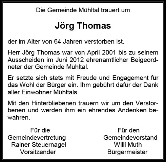 Traueranzeige von Jörg Thomas von Darmstädter Echo