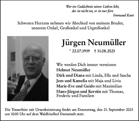 Traueranzeige von Jürgen Neumüller von Wiesbadener Kurier