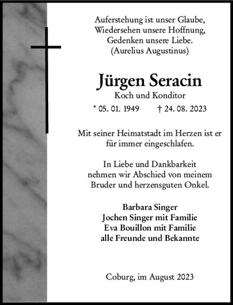  Traueranzeige für Jürgen Seracin vom 09.09.2023 aus Weilburger Tageblatt