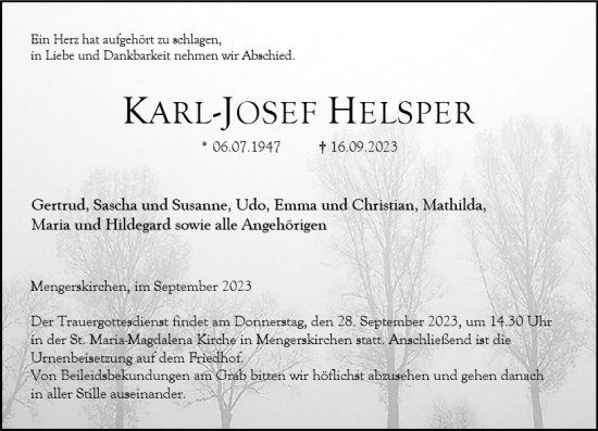 Traueranzeige von Karl-Josef Helsper von Weilburger Tageblatt