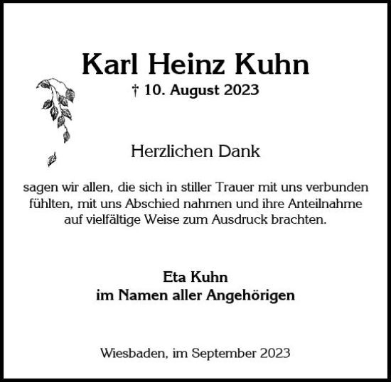 Traueranzeige von Karl Heinz Kuhn von Wiesbadener Kurier