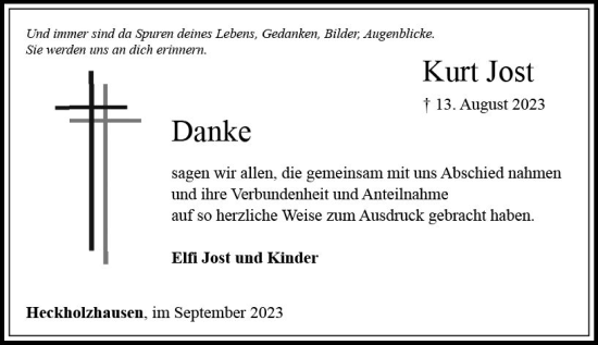 Traueranzeige von Kurt Jost von Weilburger Tageblatt