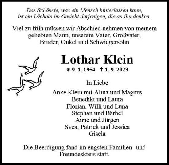 Traueranzeige von Lothar Klein von Allgemeine Zeitung Mainz