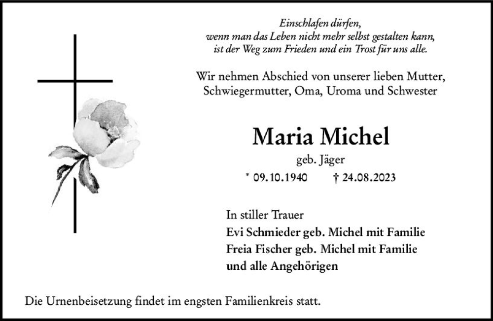  Traueranzeige für Maria Michel vom 14.09.2023 aus Camberger Anzeiger