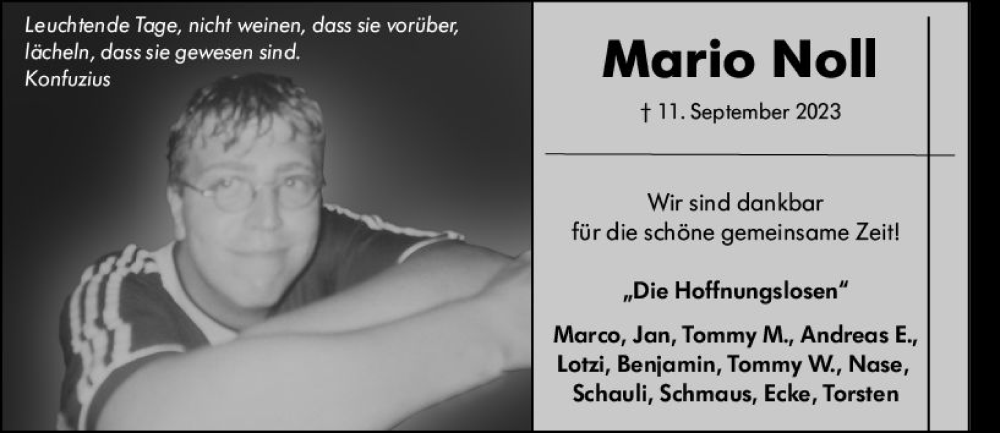  Traueranzeige für Mario Noll vom 23.09.2023 aus VRM Trauer