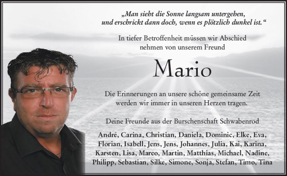  Traueranzeige für Mario Noll vom 23.09.2023 aus VRM Trauer