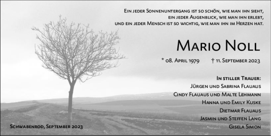 Traueranzeige von Mario Noll von VRM Trauer