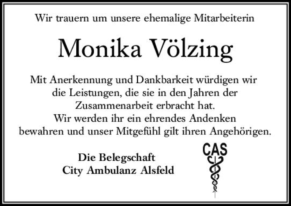  Traueranzeige für Monika Völzing vom 29.09.2023 aus VRM Trauer