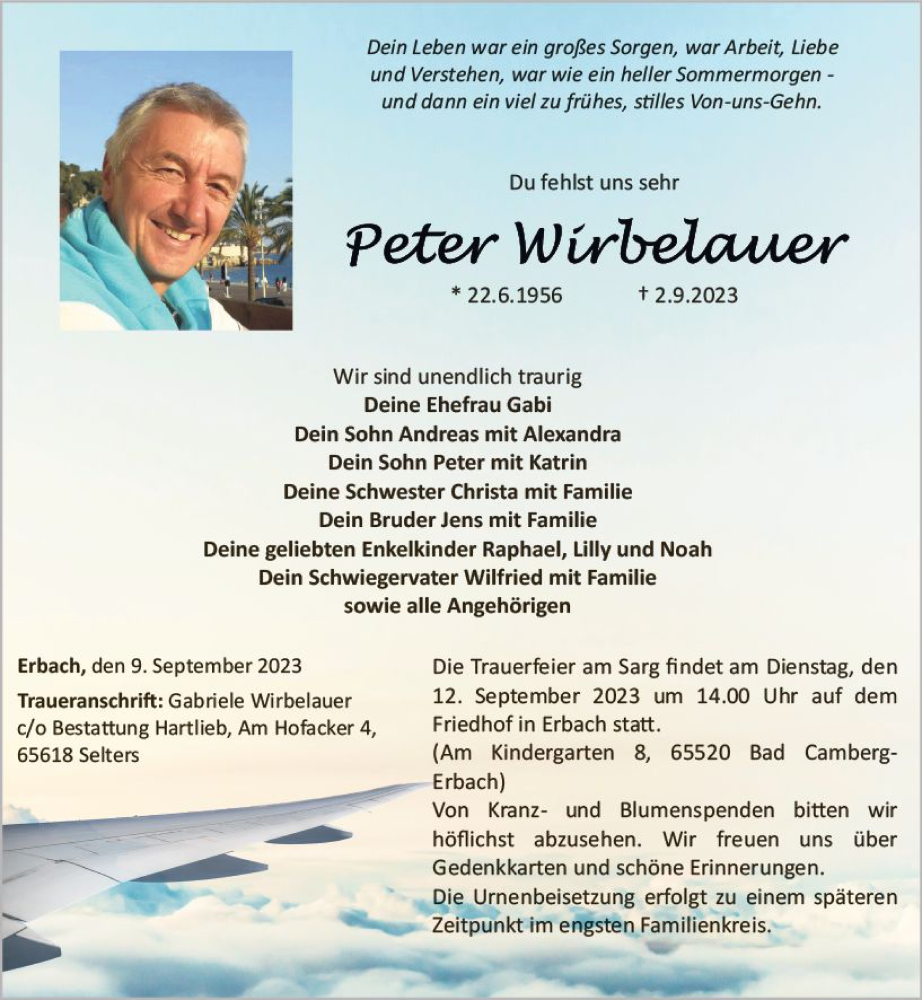  Traueranzeige für Peter Wirbelauer vom 09.09.2023 aus Nassauische Neue Presse