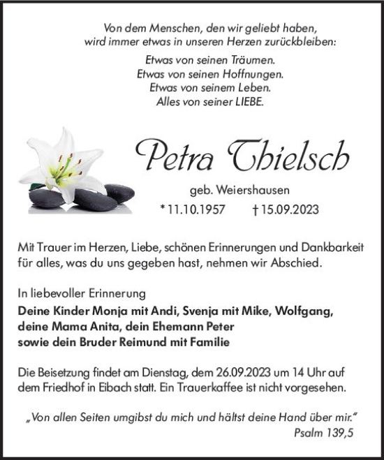 Traueranzeige von Petra Thielsch von Dill Block