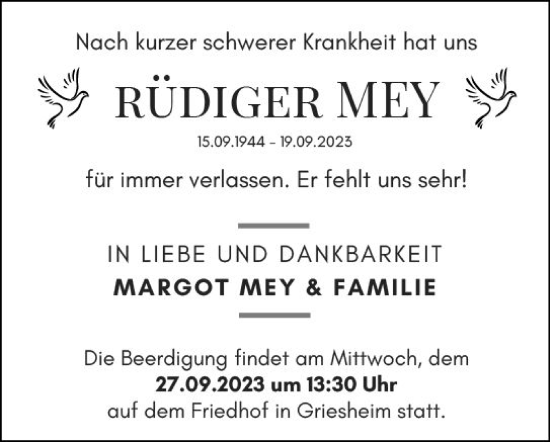 Traueranzeige von Rüdiger Mey von Darmstädter Echo