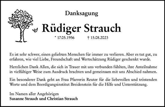 Traueranzeige von Rüdiger Strauch von Hinterländer Anzeiger