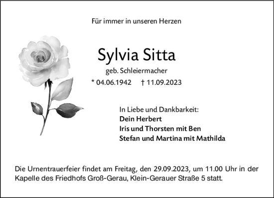 Traueranzeige von Sylvia Sitta von Groß-Gerauer Echo