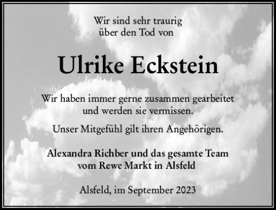Traueranzeige von Ulrike Eckstein von VRM Trauer