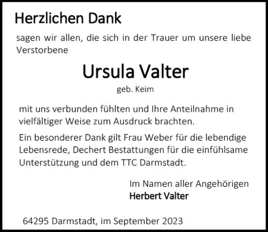 Traueranzeige von Ursula Valter von Darmstädter Echo