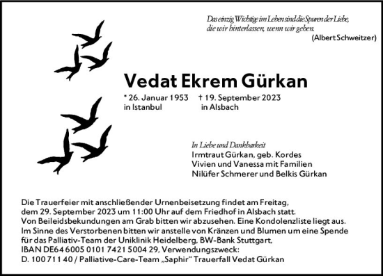 Traueranzeige von Vedat Ekrem Gürkan von Darmstädter Echo