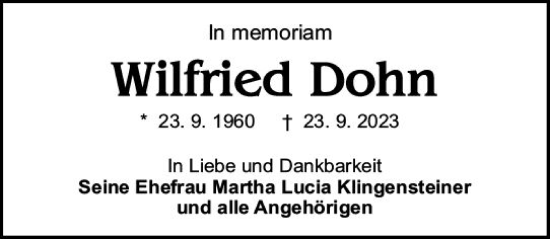 Traueranzeige von Wilfried Dohn von Darmstädter Echo