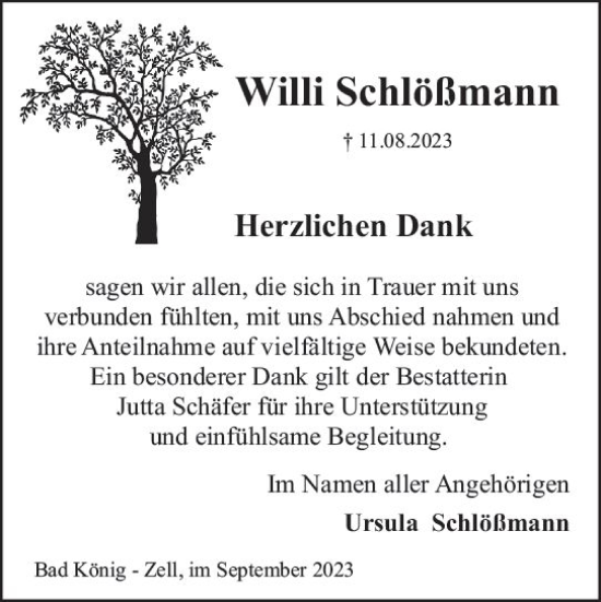 Traueranzeige von Willi Schlößmann von Odenwälder Echo