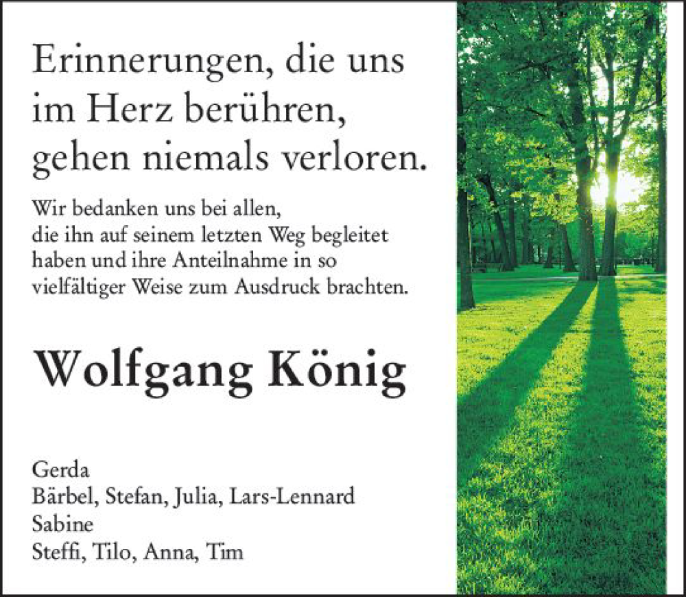  Traueranzeige für Wolfgang König vom 23.09.2023 aus Allgemeine Zeitung Mainz