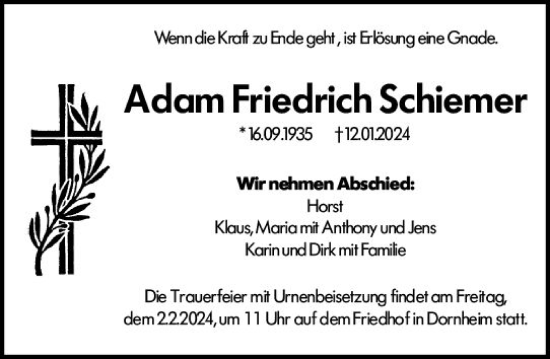 Traueranzeige von Adam Friedrich Schiemer von Groß-Gerauer Echo