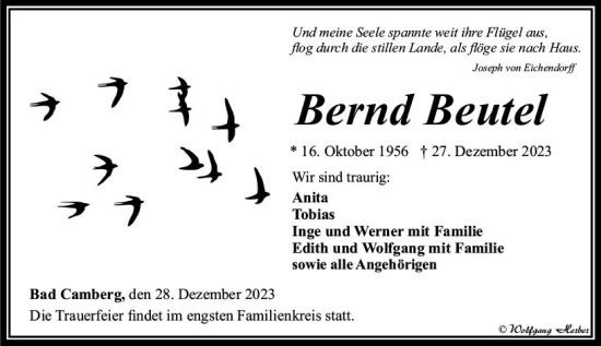 Traueranzeige von Bernd Beutel von Camberger Anzeiger