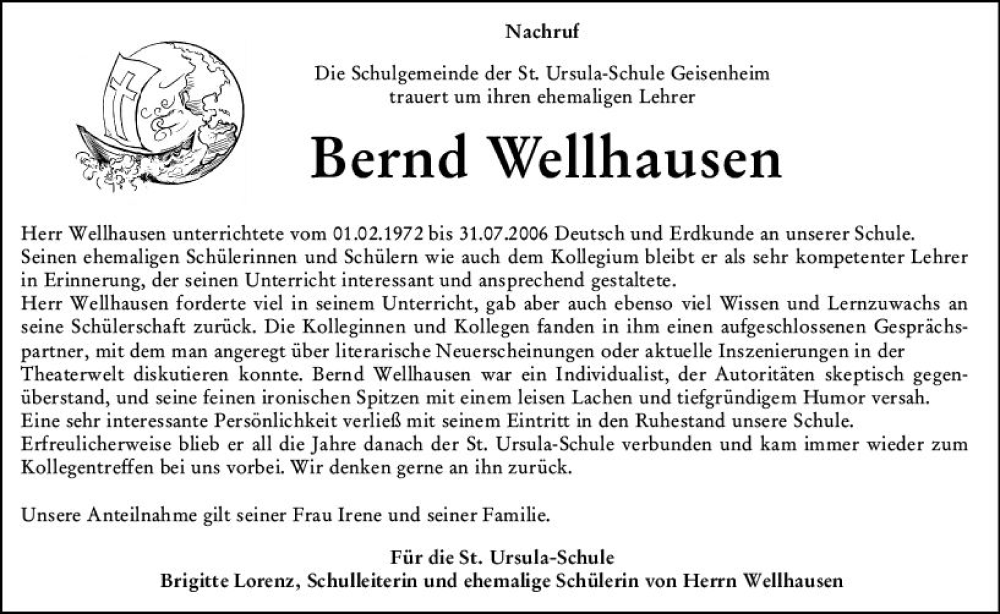  Traueranzeige für Bernd Wellhausen vom 20.01.2024 aus Rheingau Kurier
