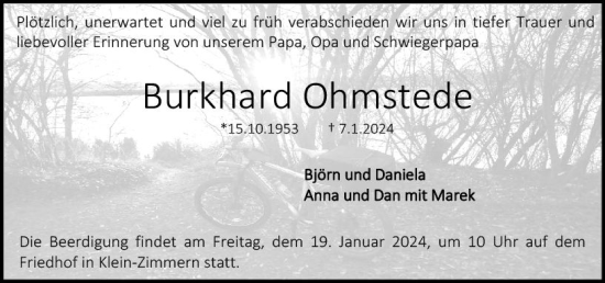 Traueranzeige von Burkhard Ohmstede von Darmstädter Echo