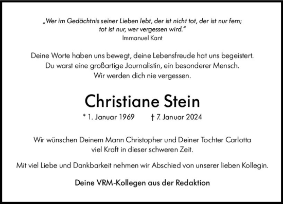 Traueranzeige von Christiane Stein von Rüsselsheimer Echo