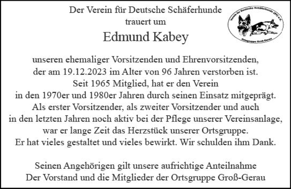  Traueranzeige für Edmund Kabey vom 06.01.2024 aus Groß-Gerauer Echo