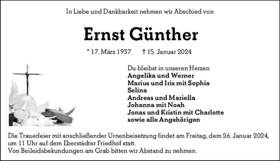 Traueranzeige von Ernst Günther von Darmstädter Echo