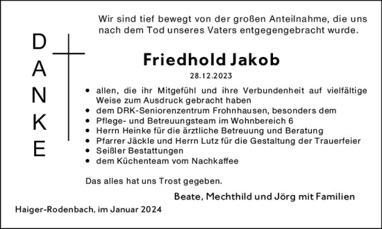 Traueranzeige von Friedhold Jakob von Dill Block
