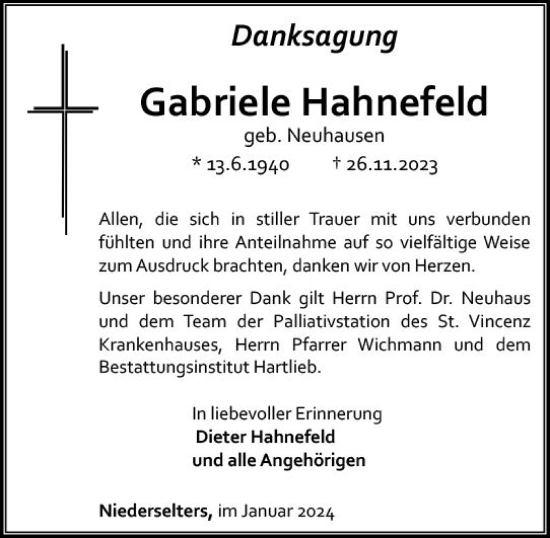 Traueranzeige von Gabriele Hahnefeld von Camberger Anzeiger