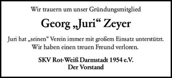 Traueranzeige von Georg Zeyer von Darmstädter Echo