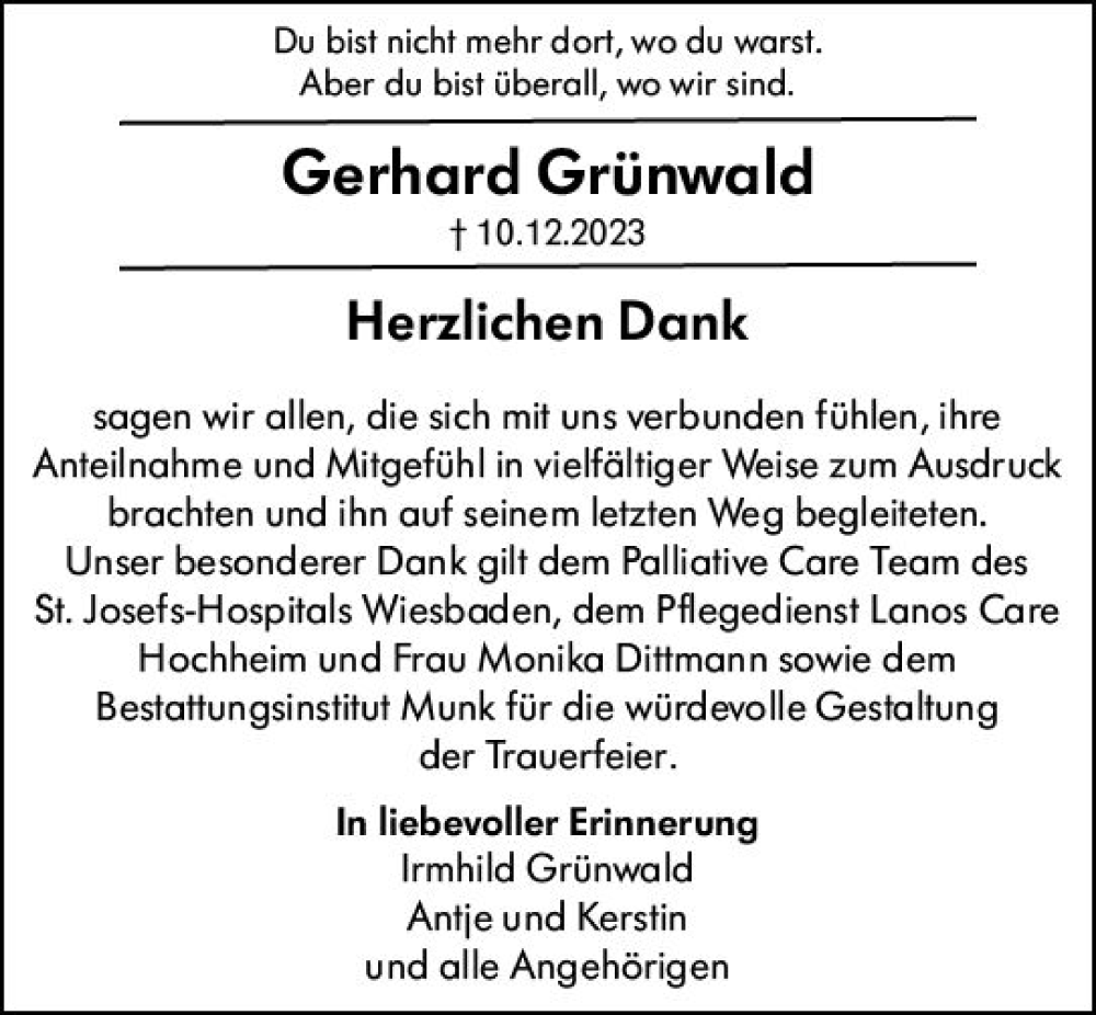  Traueranzeige für Gerhard Grünwald vom 05.01.2024 aus Hochheimer Zeitung