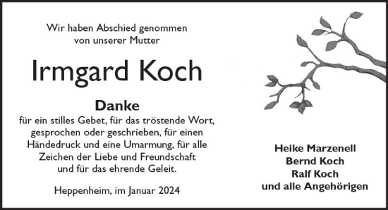 Traueranzeige von Irmgard Koch von Starkenburger Echo
