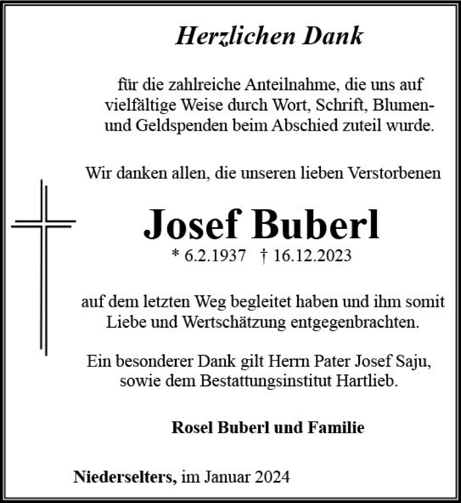 Traueranzeige für Josef Buberl vom 18.01.2024 aus Camberger Anzeiger