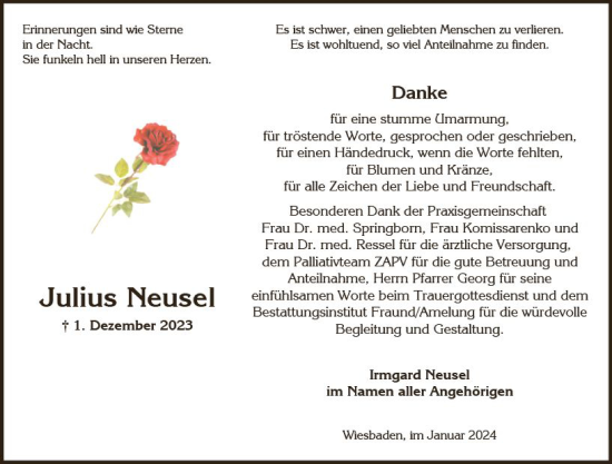 Traueranzeige von Julius Heus von Wiesbadener Kurier